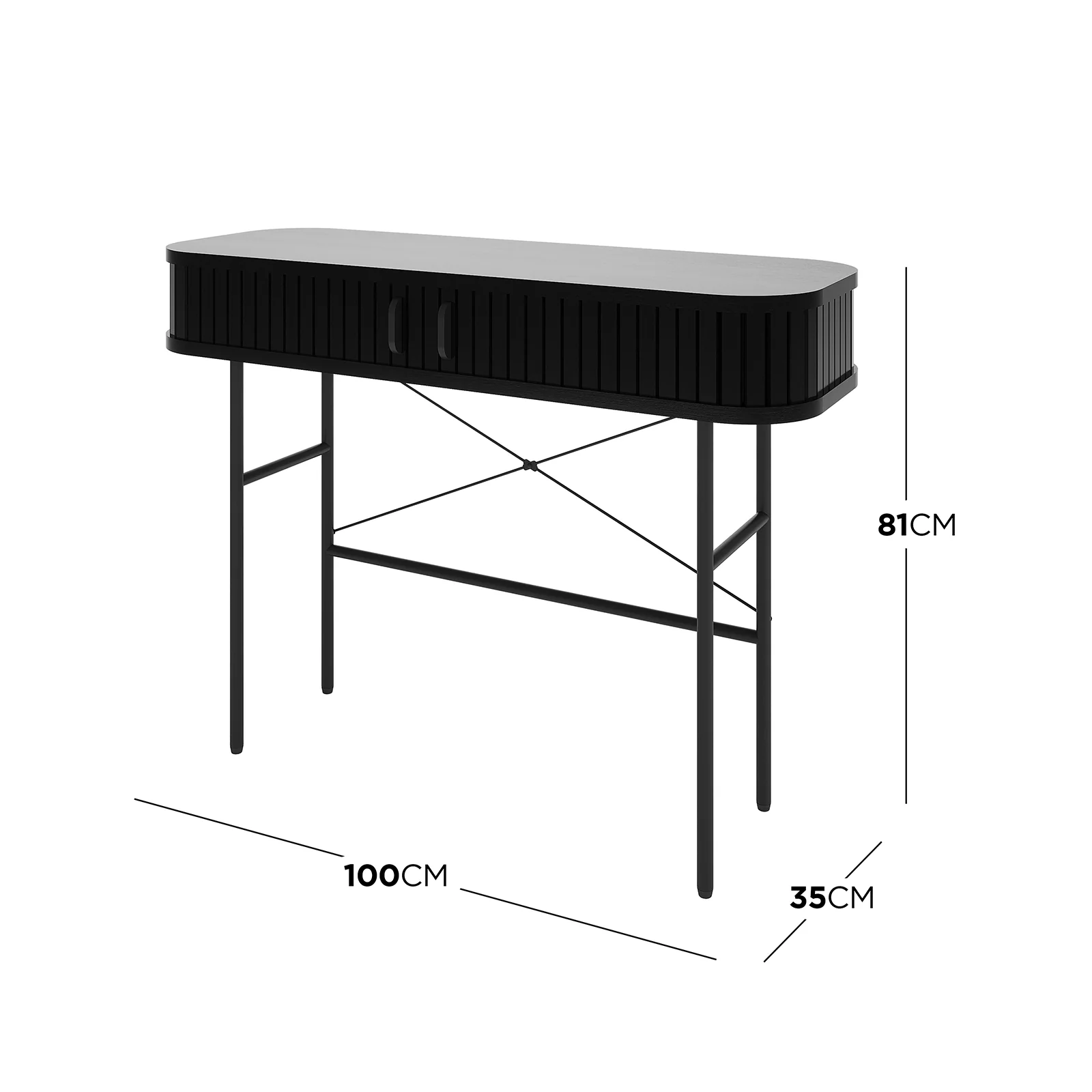 Aaron 100cm Fluted Curved Hallway Table in Black - Image 5