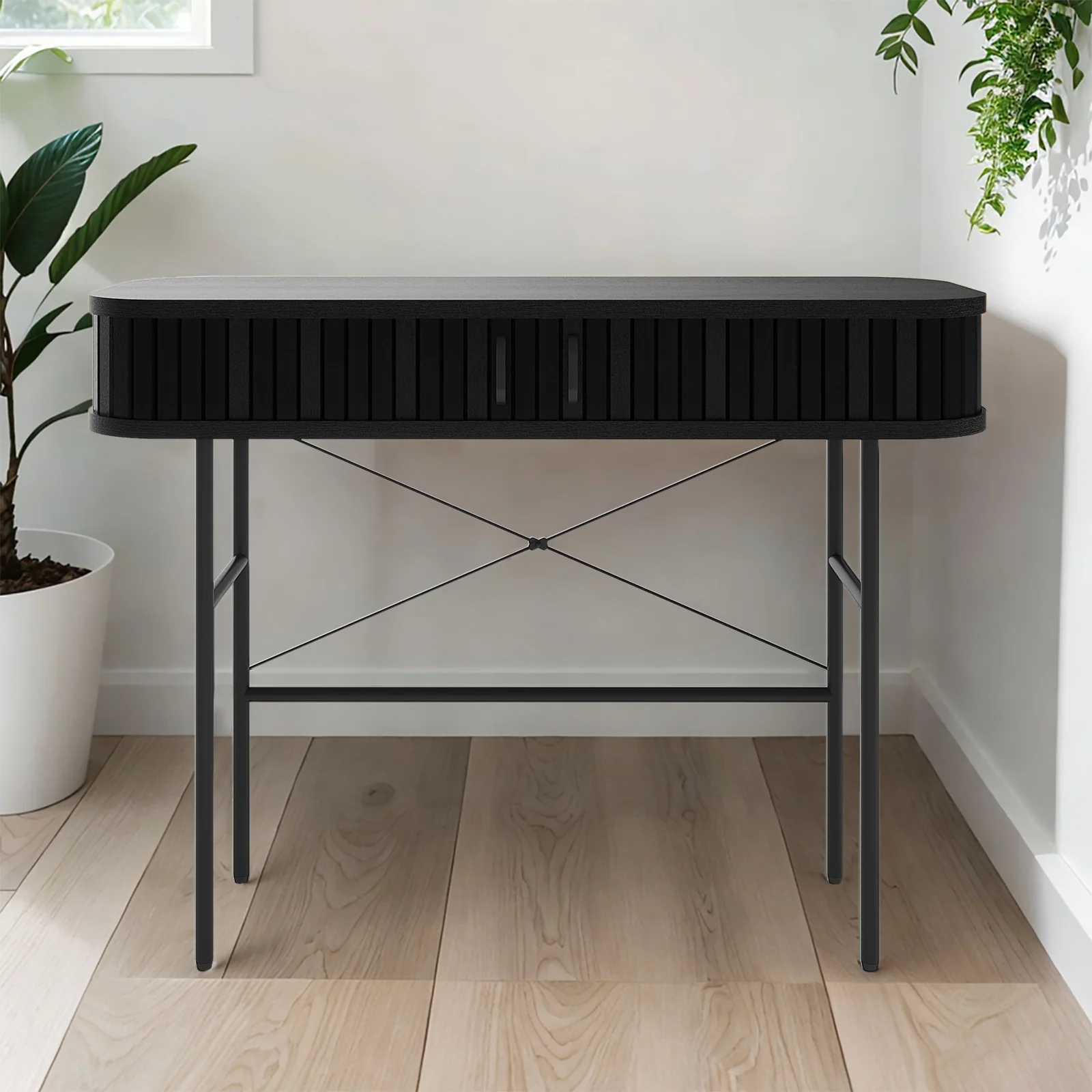 Aaron 100cm Fluted Curved Hallway Table in Black - Image 8