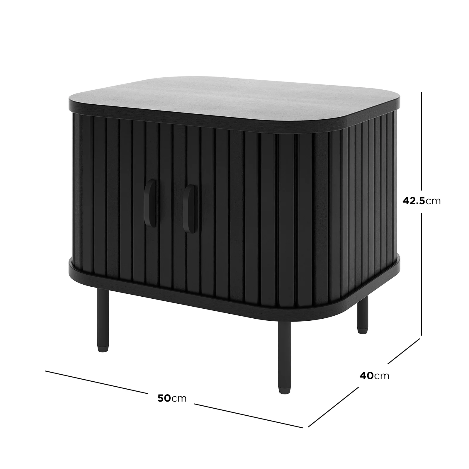 Aaron 50cm Fluted Curved Bedside Table in Black - Image 8