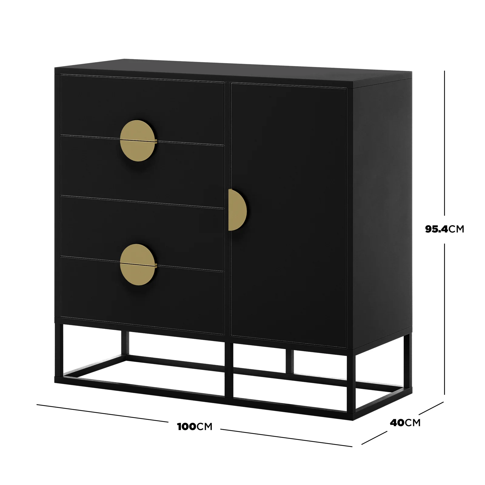 Abigail 100cm Storage Buffet with Gold Handles in Black - Image 3