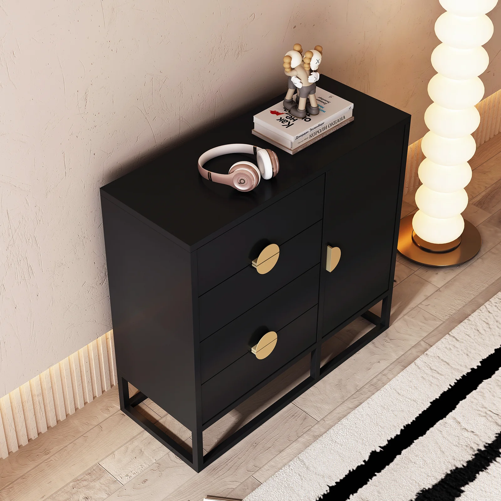 Abigail 100cm Storage Buffet with Gold Handles in Black - Image 5
