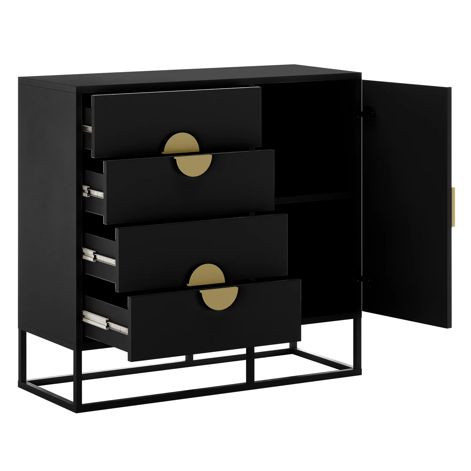 Abigail 100cm Storage Buffet with Gold Handles in Black - Image 8