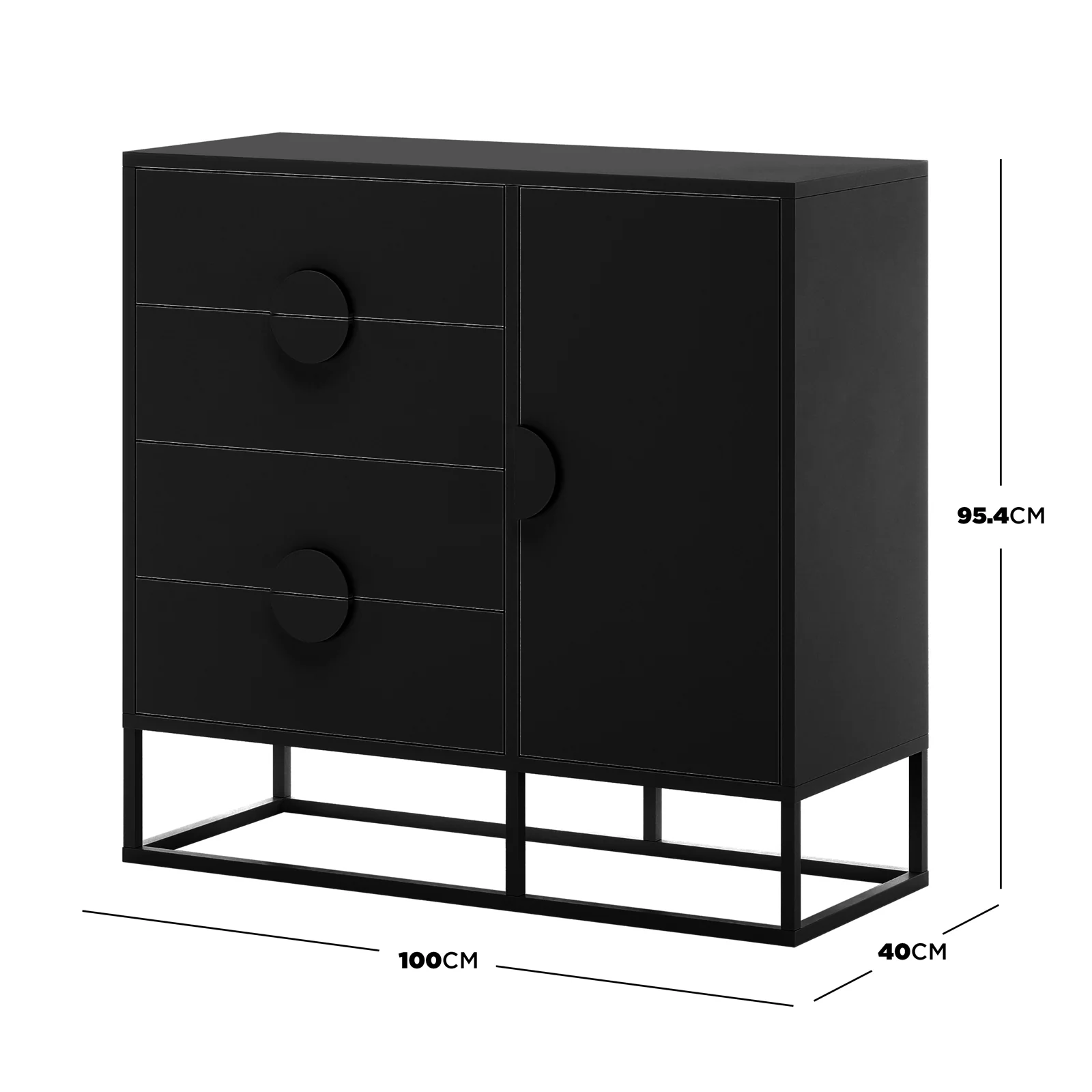 Abigail 100cm Storage Buffet with Round Handles in Black - Image 3
