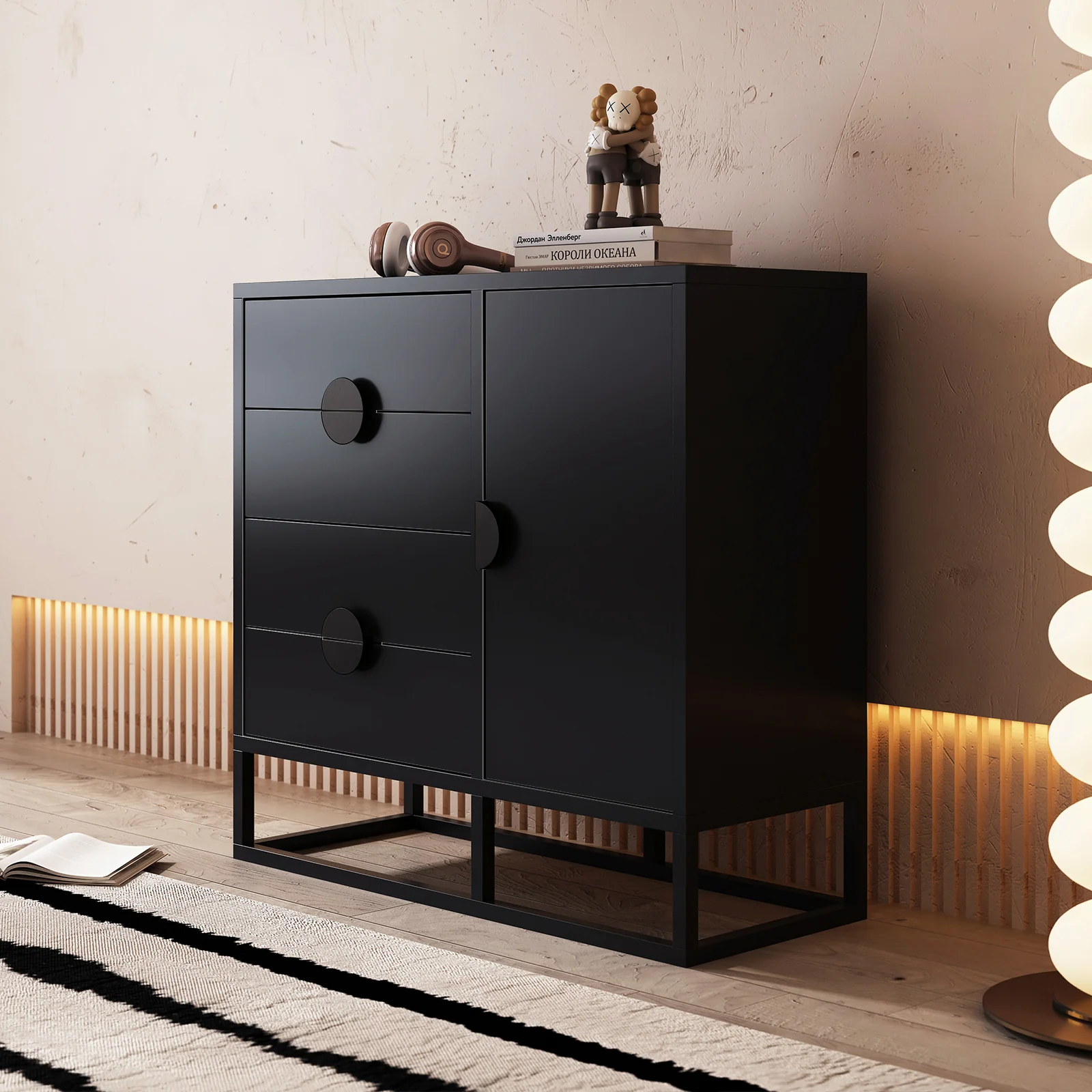 Abigail 100cm Storage Buffet with Round Handles in Black - Image 4