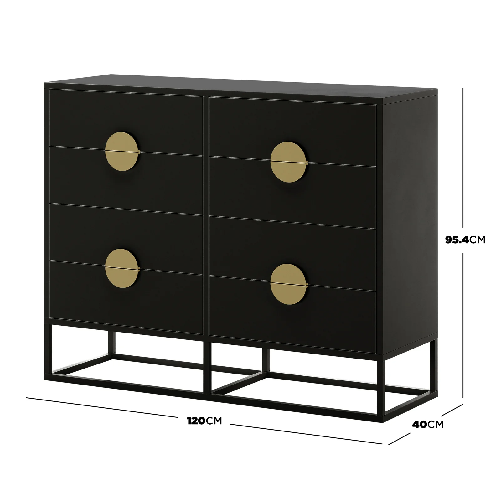 Abigail 120cm Lowboy Dresser with Gold Handles in Black - Image 3