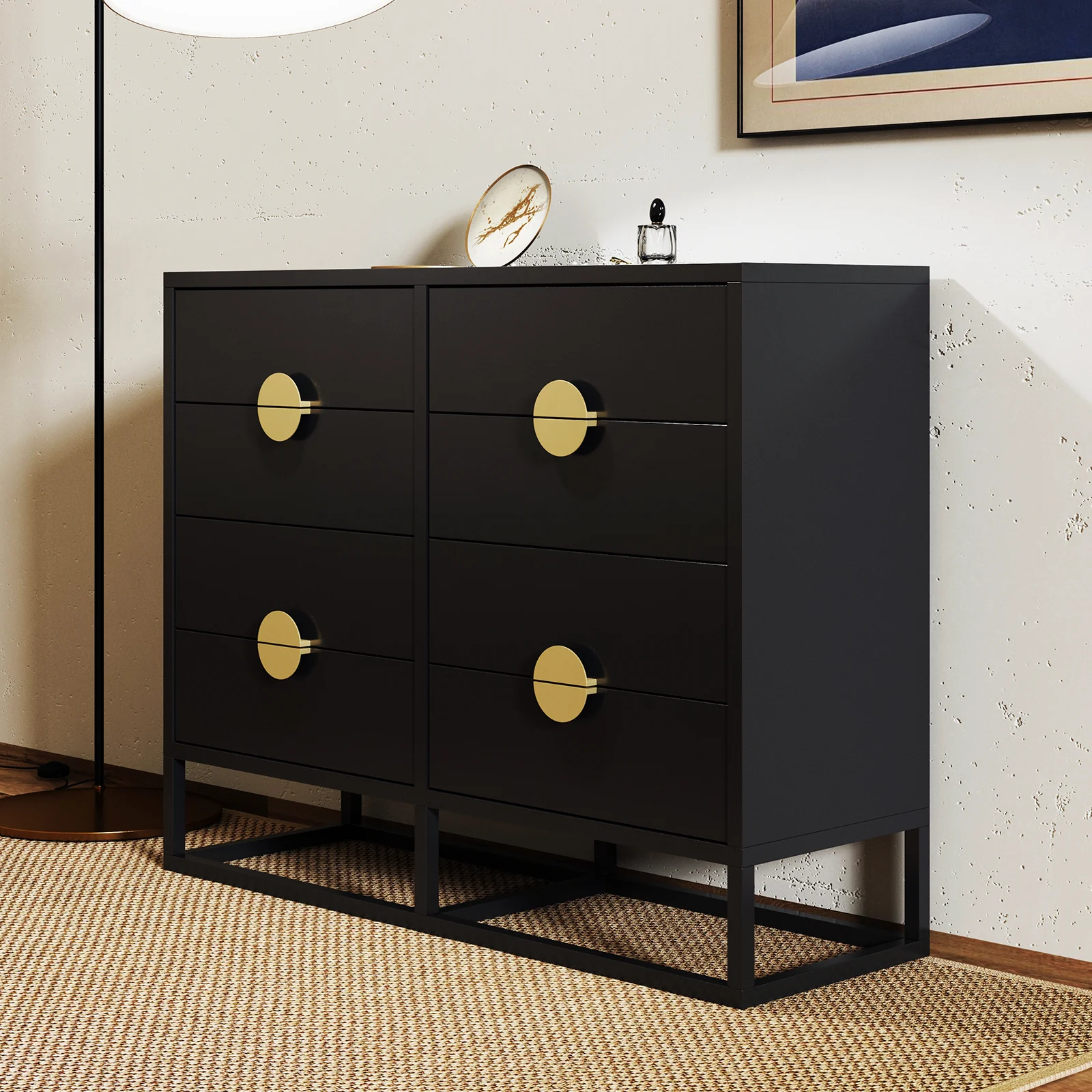 Abigail 120cm Lowboy Dresser with Gold Handles in Black - Image 4