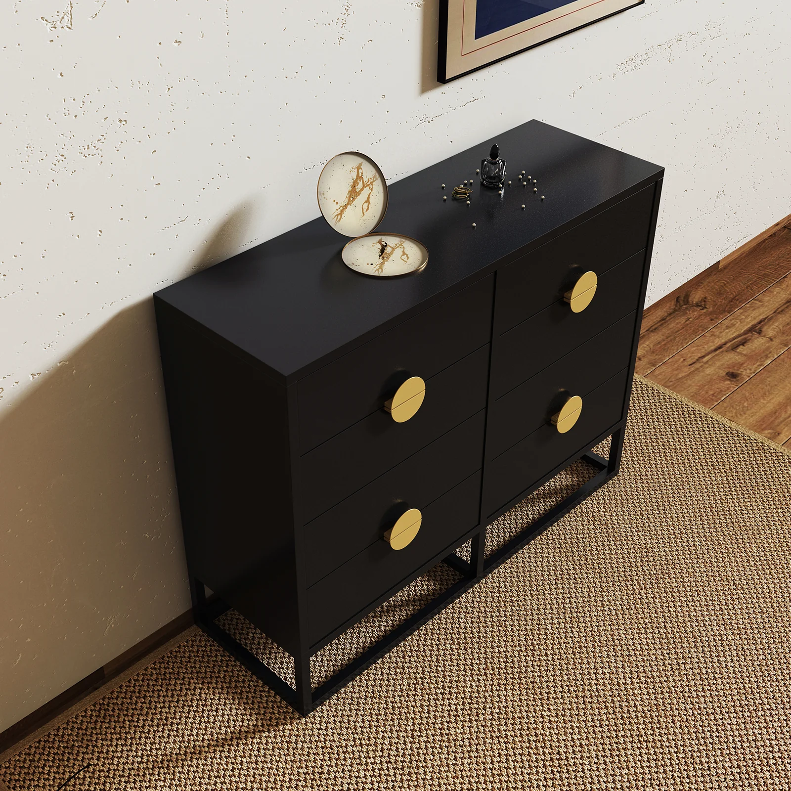 Abigail 120cm Lowboy Dresser with Gold Handles in Black - Image 5