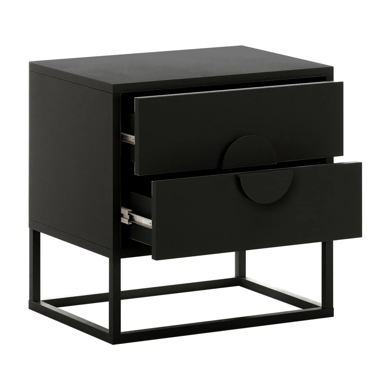 Abigail 55cm 2 Drawer Bedside Table with Handle in Black - Image 8