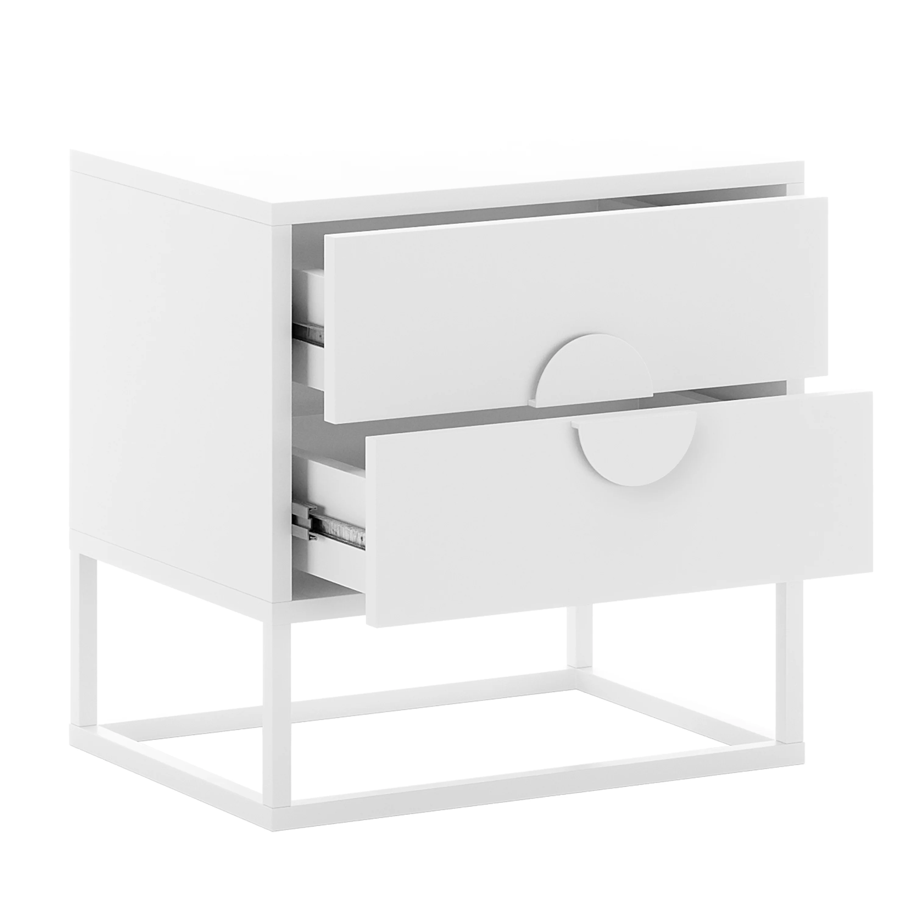Abigail 55cm 2 Drawer Bedside Table with Handle in White - Image 8