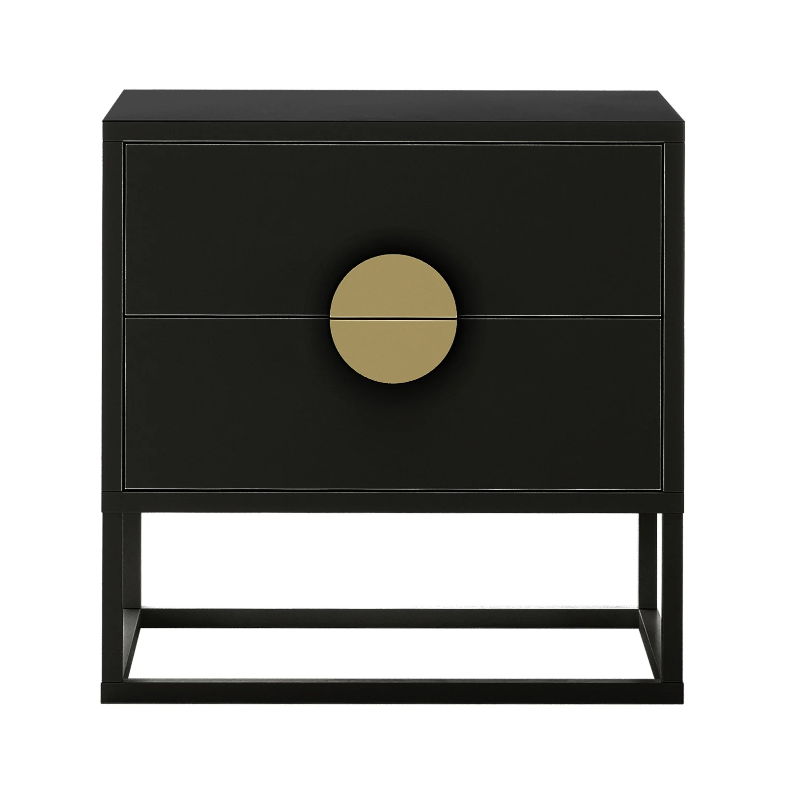 Abigail 55cm Bedside Table with Round Gold Handles in Black