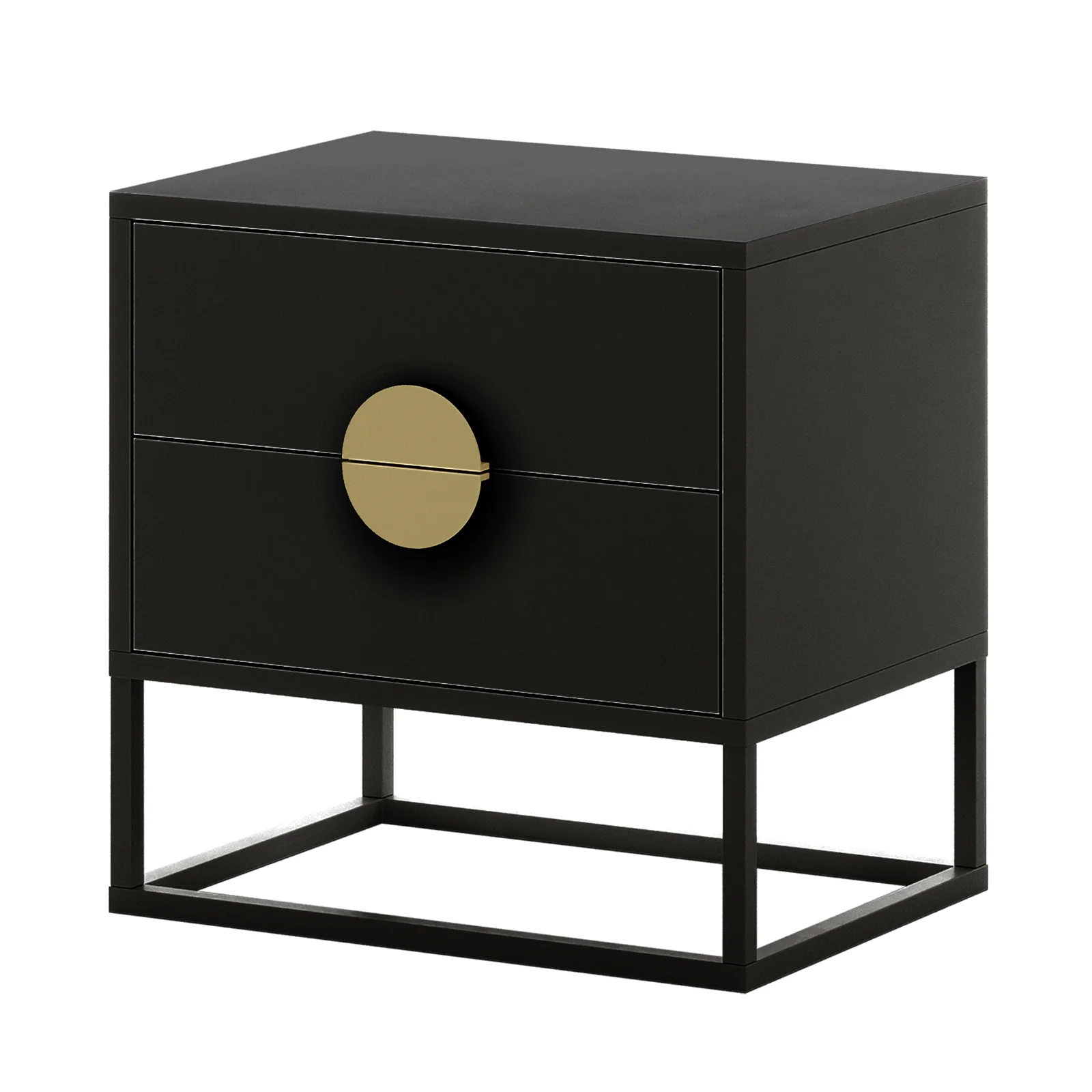 Abigail 55cm Bedside Table with Round Gold Handles in Black - Image 6