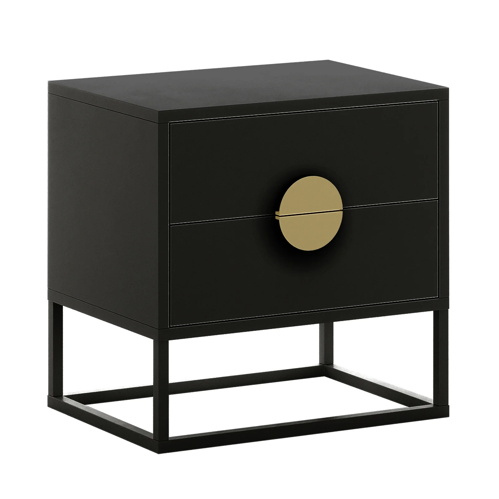 Abigail 55cm Bedside Table with Round Gold Handles in Black - Image 7