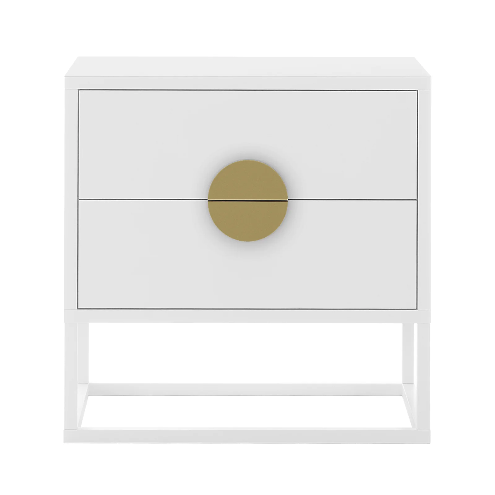 Abigail 55cm Bedside Table with Round Gold Handles in White
