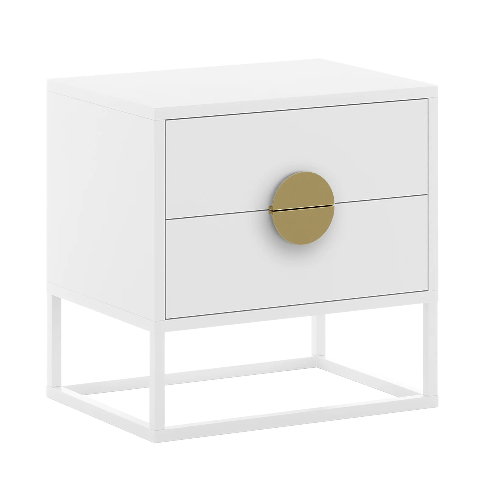 Abigail 55cm Bedside Table with Round Gold Handles in White - Image 7
