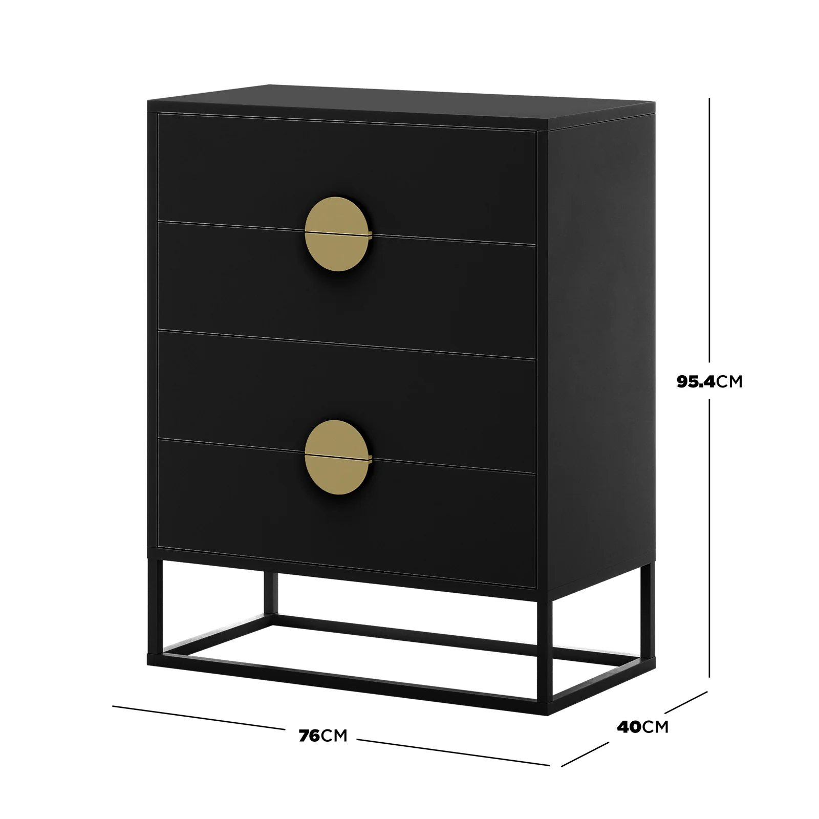 Abigail 76cm Tallboy Dresser with Round Gold Handles in Black - Image 3