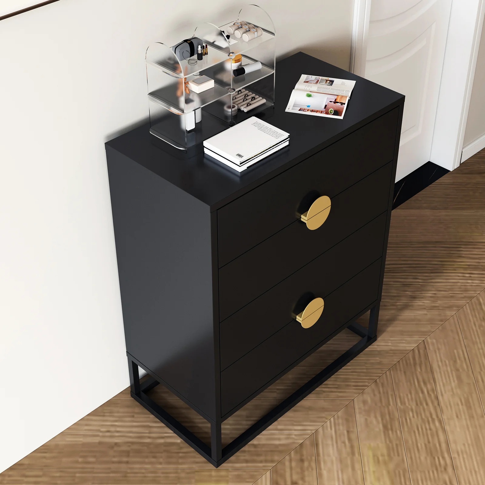 Abigail 76cm Tallboy Dresser with Round Gold Handles in Black - Image 5