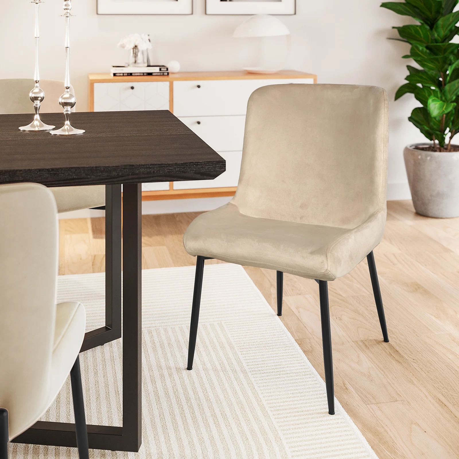 Adela Velvet Fabric Dining Chair Set of 2 in Oatmeal - Image 2