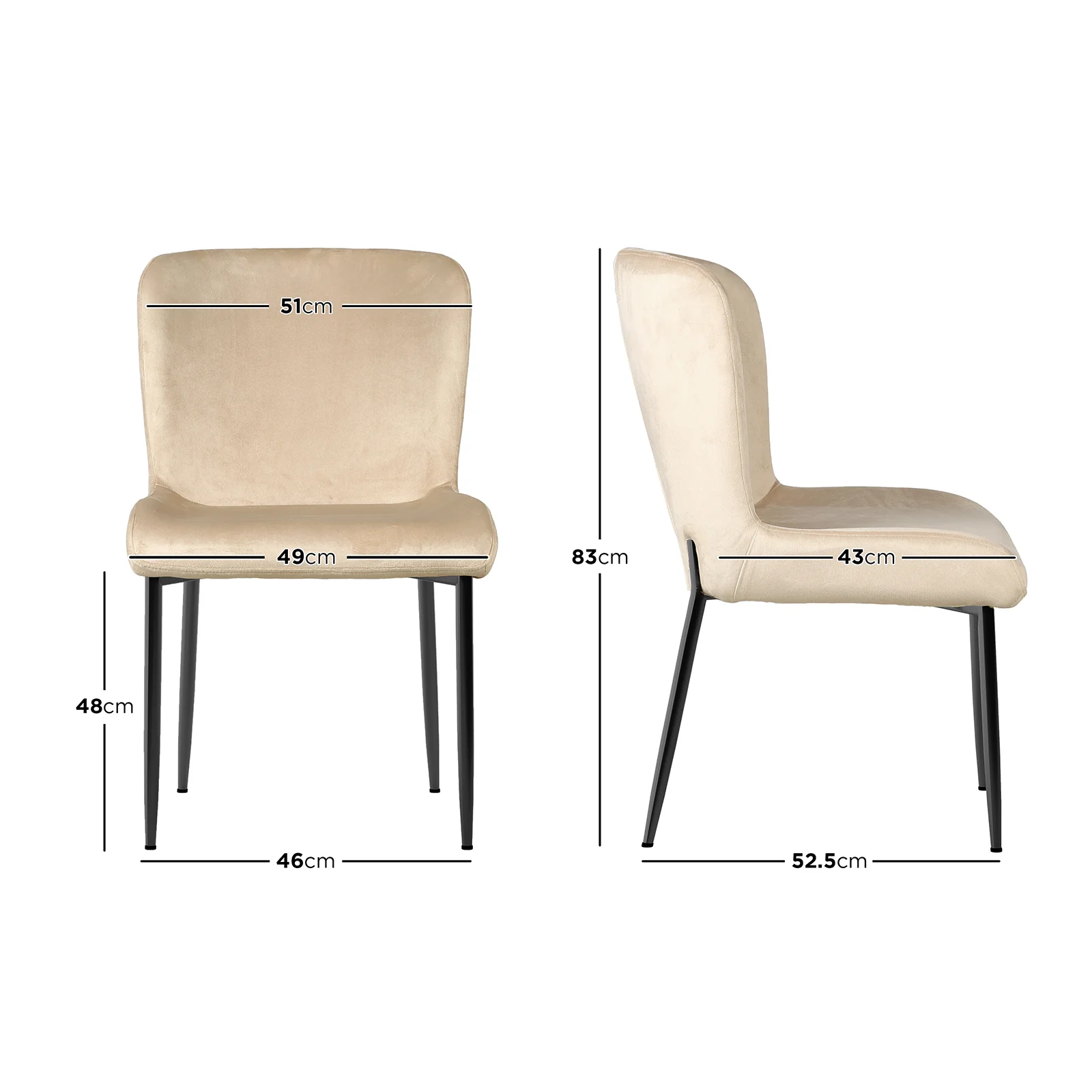 Adela Velvet Fabric Dining Chair Set of 2 in Oatmeal - Image 3