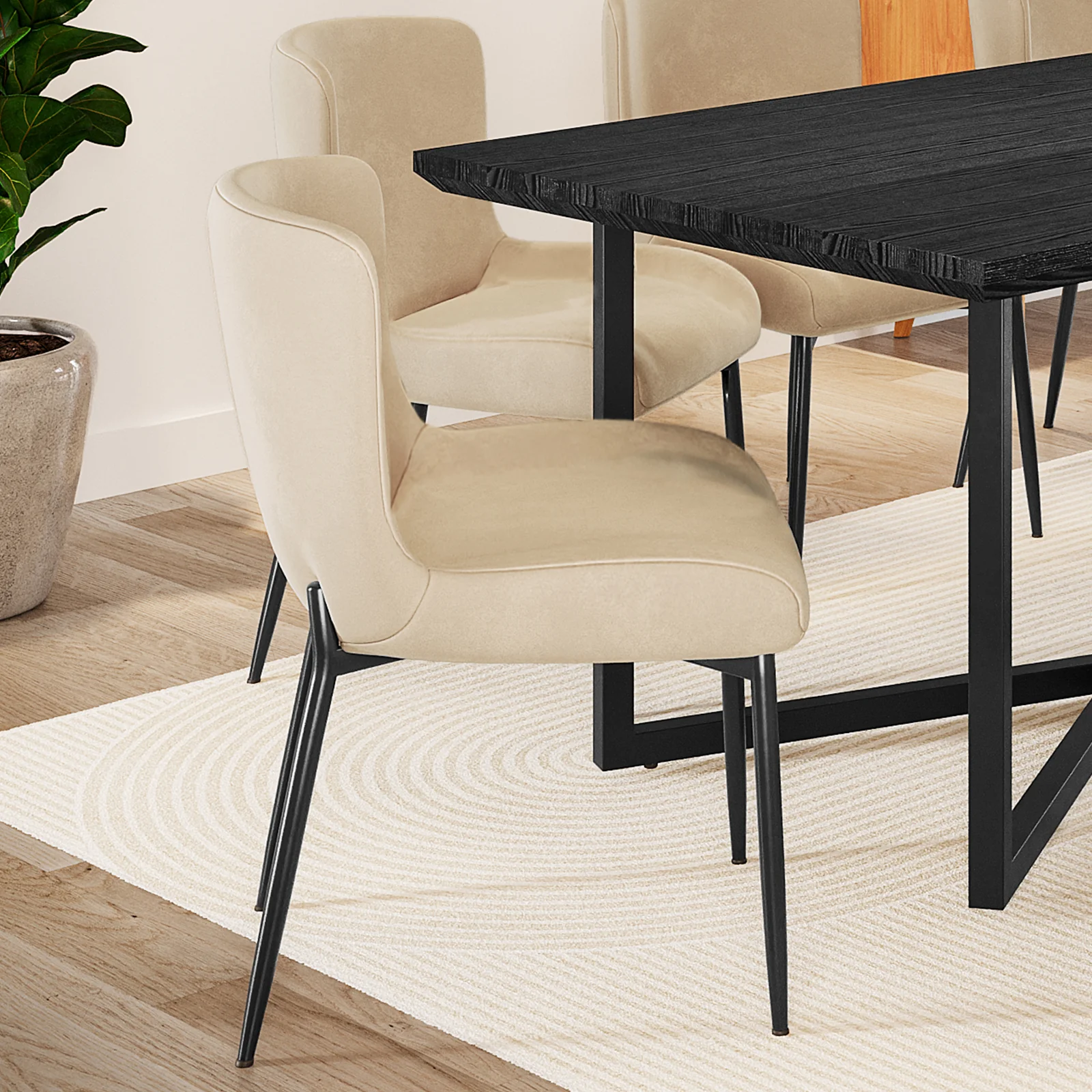 Adela Velvet Fabric Dining Chair Set of 2 in Oatmeal - Image 4