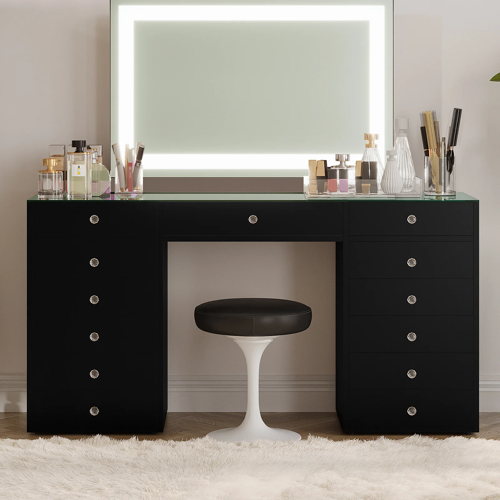 Adeline Glass Top Dressing Table in Black - Image 3