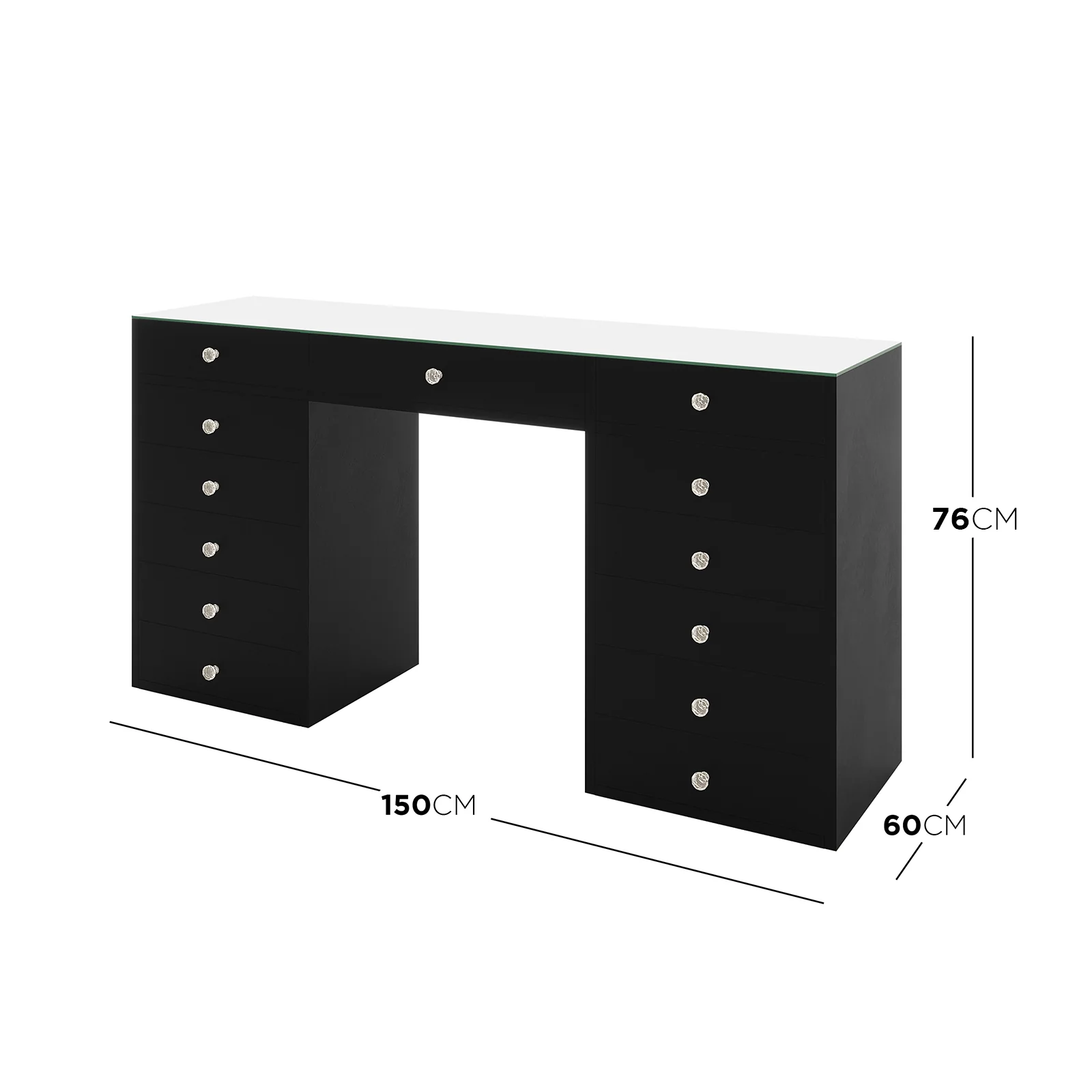 Adeline Glass Top Dressing Table in Black - Image 5