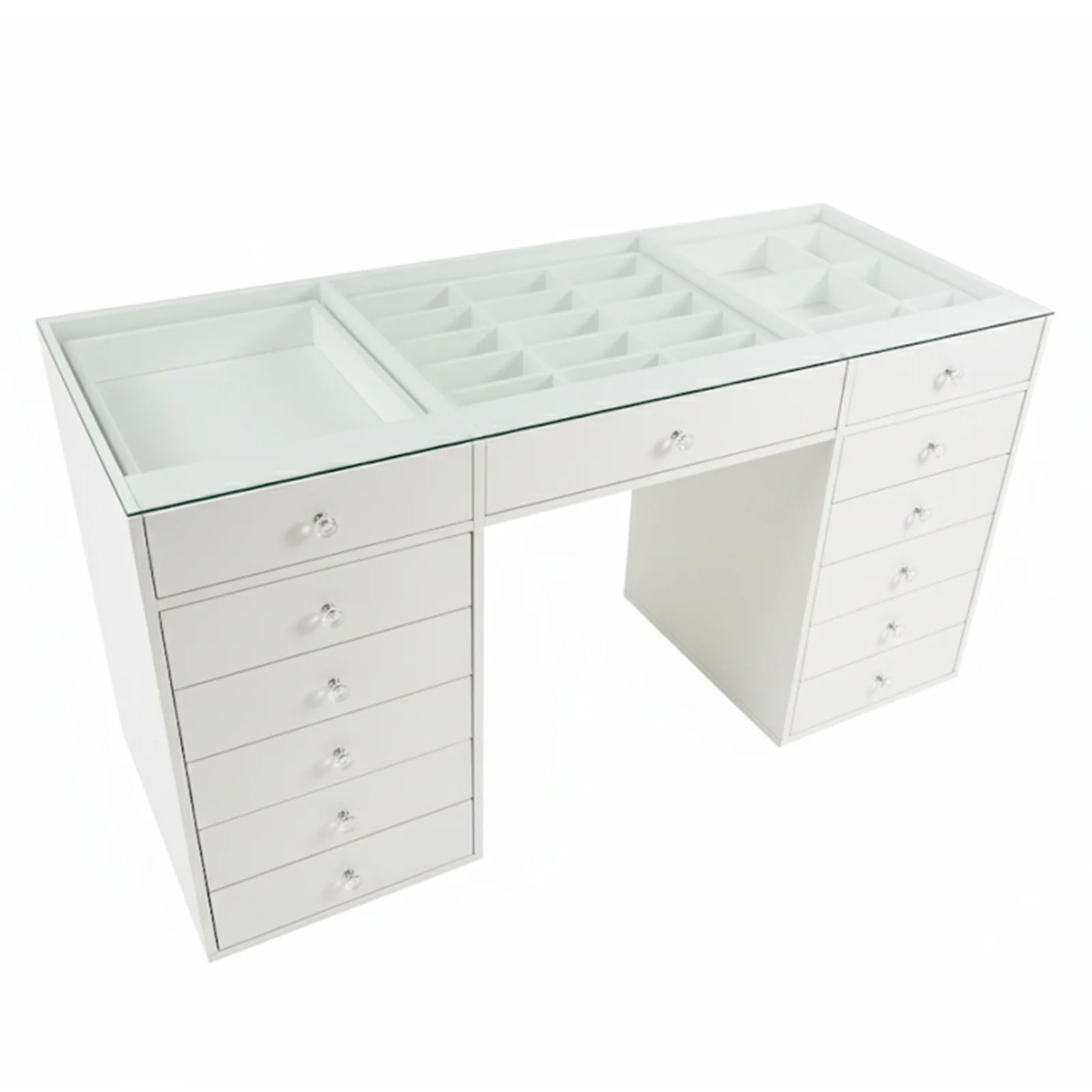 Adeline Glass Top Dressing Table in White - Image 4