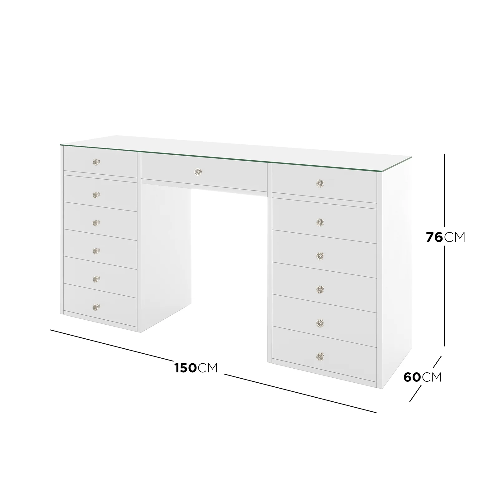 Adeline Glass Top Dressing Table in White - Image 5