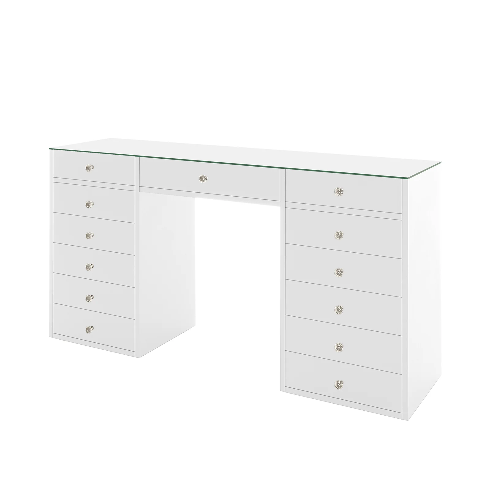 Adeline Glass Top Dressing Table in White - Image 7