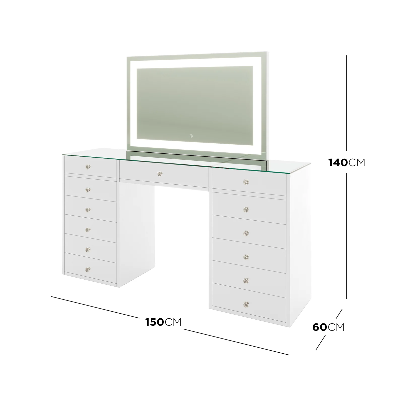 Adeline LED Mirror Storage Dressing Table in White - Image 4