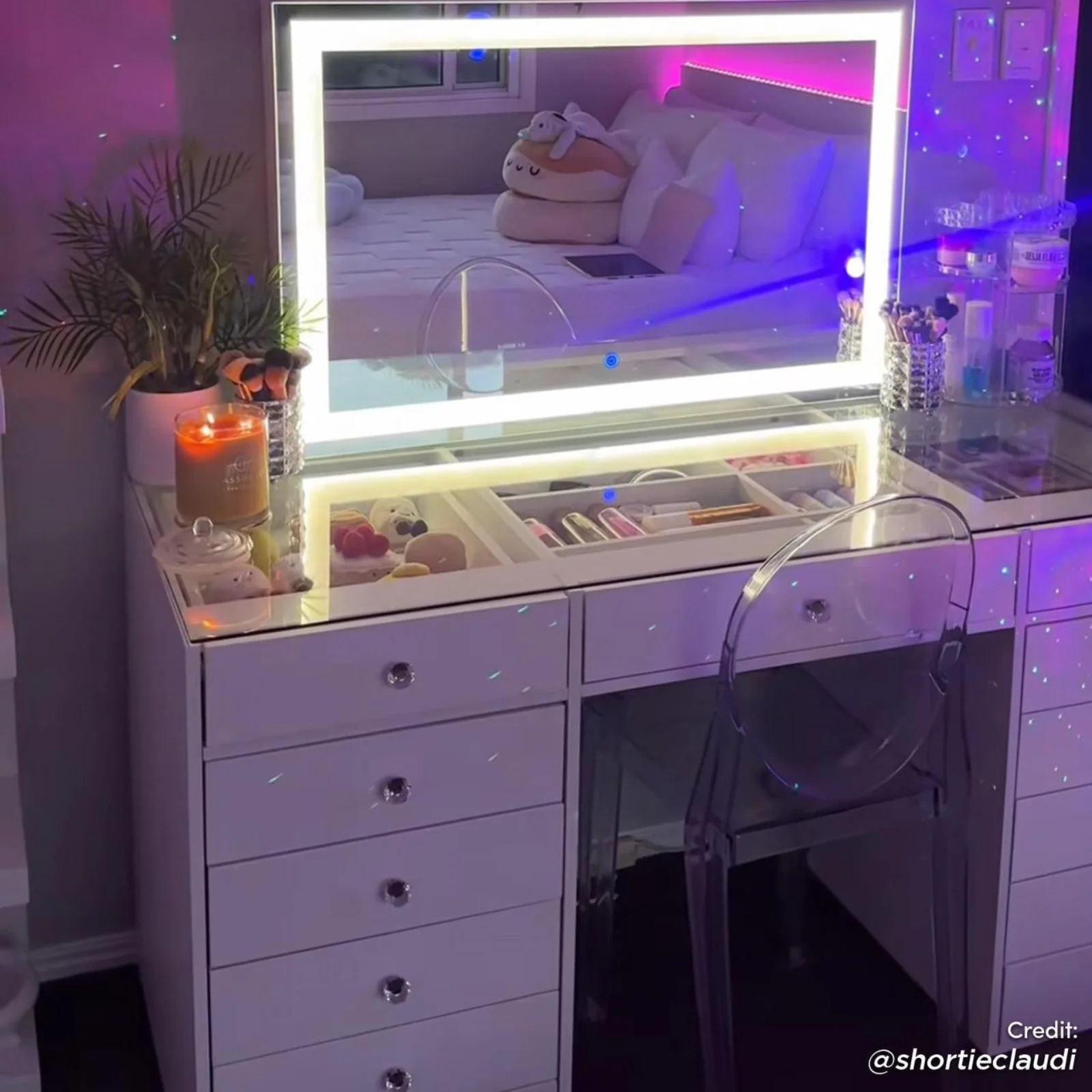 Adeline LED Mirror Storage Dressing Table in White - Image 7