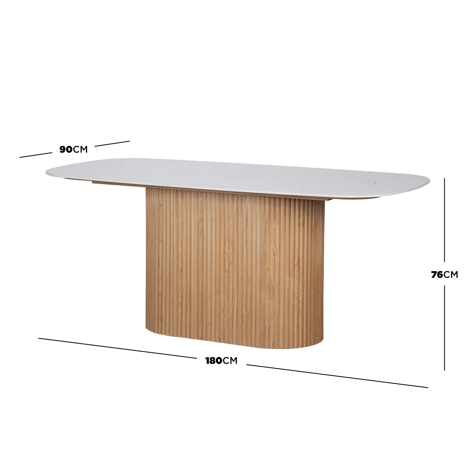Aeris 180cm Marble Look Dining Table With Wood Base in Oak - Image 5