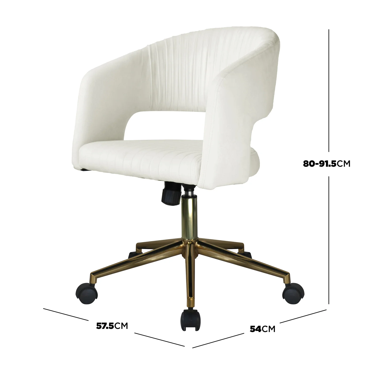 Afina Curved Swivel Velvet Office Chair in Cream White - Image 3