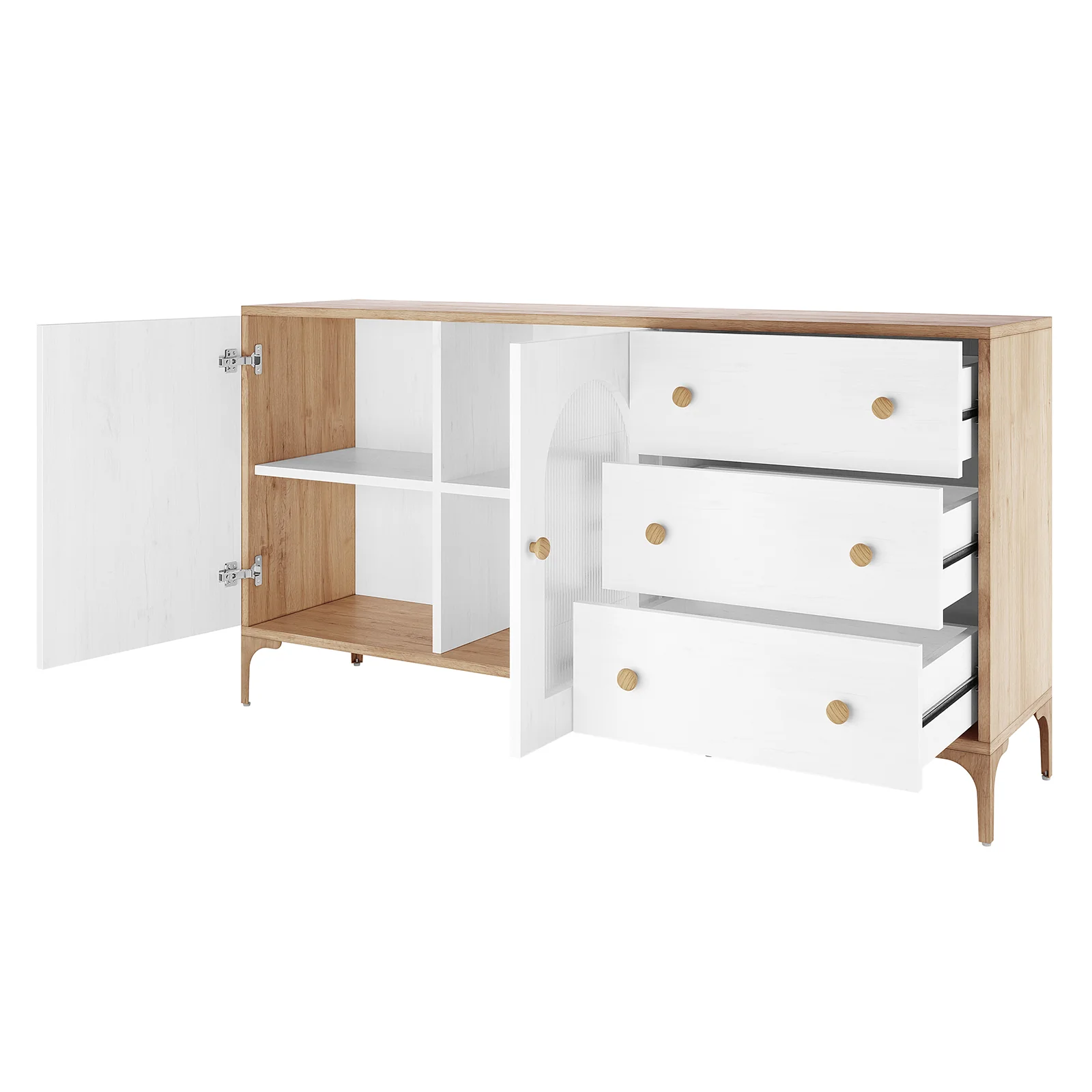 Afra 160cm Sideboard Buffet with Drawers in White & Natural - Image 6
