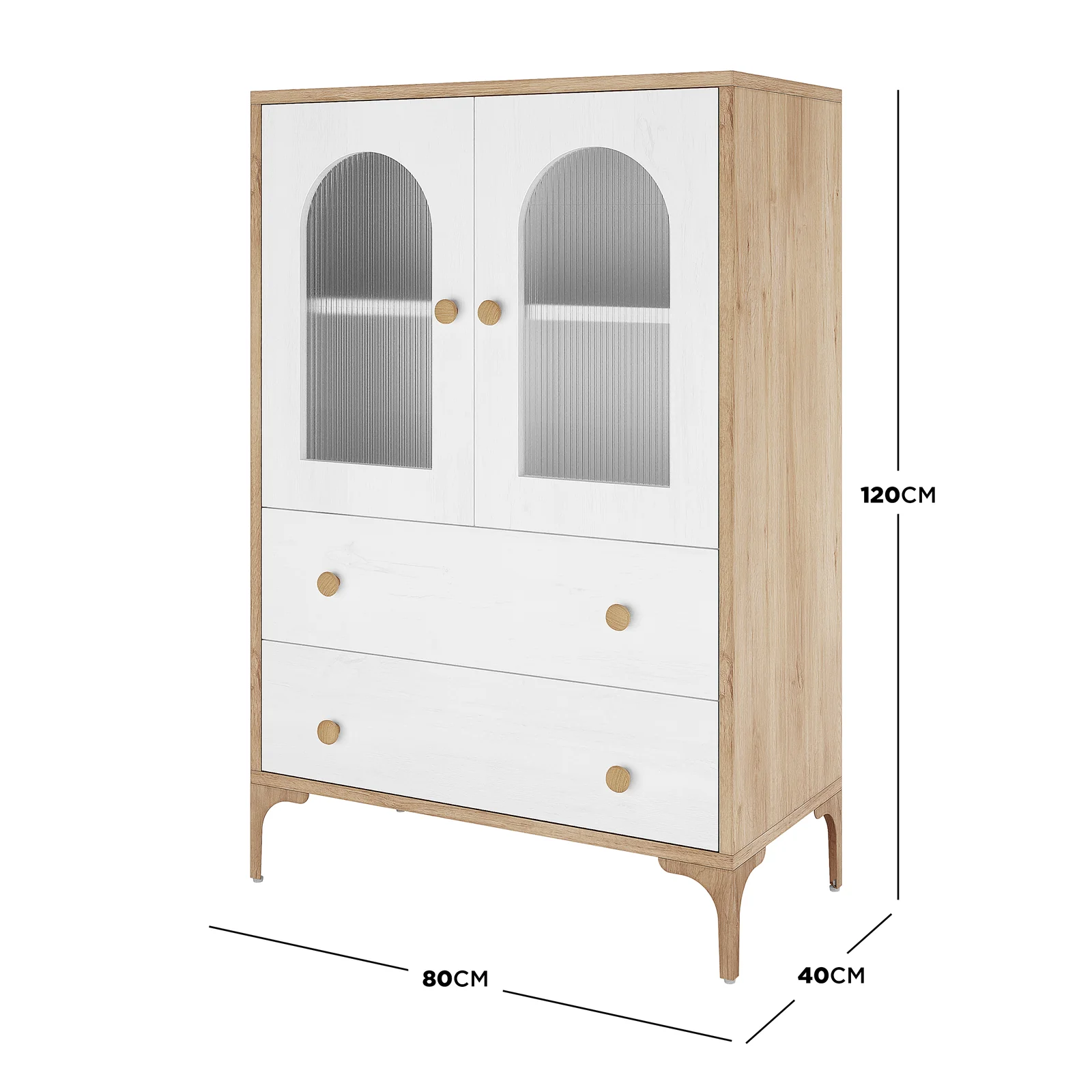 Afra 80cm Buffet Cabinet with Glass Doors in White & Natural - Image 3
