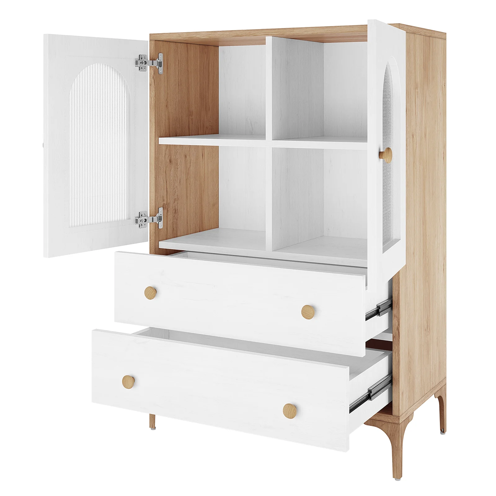 Afra 80cm Buffet Cabinet with Glass Doors in White & Natural - Image 5