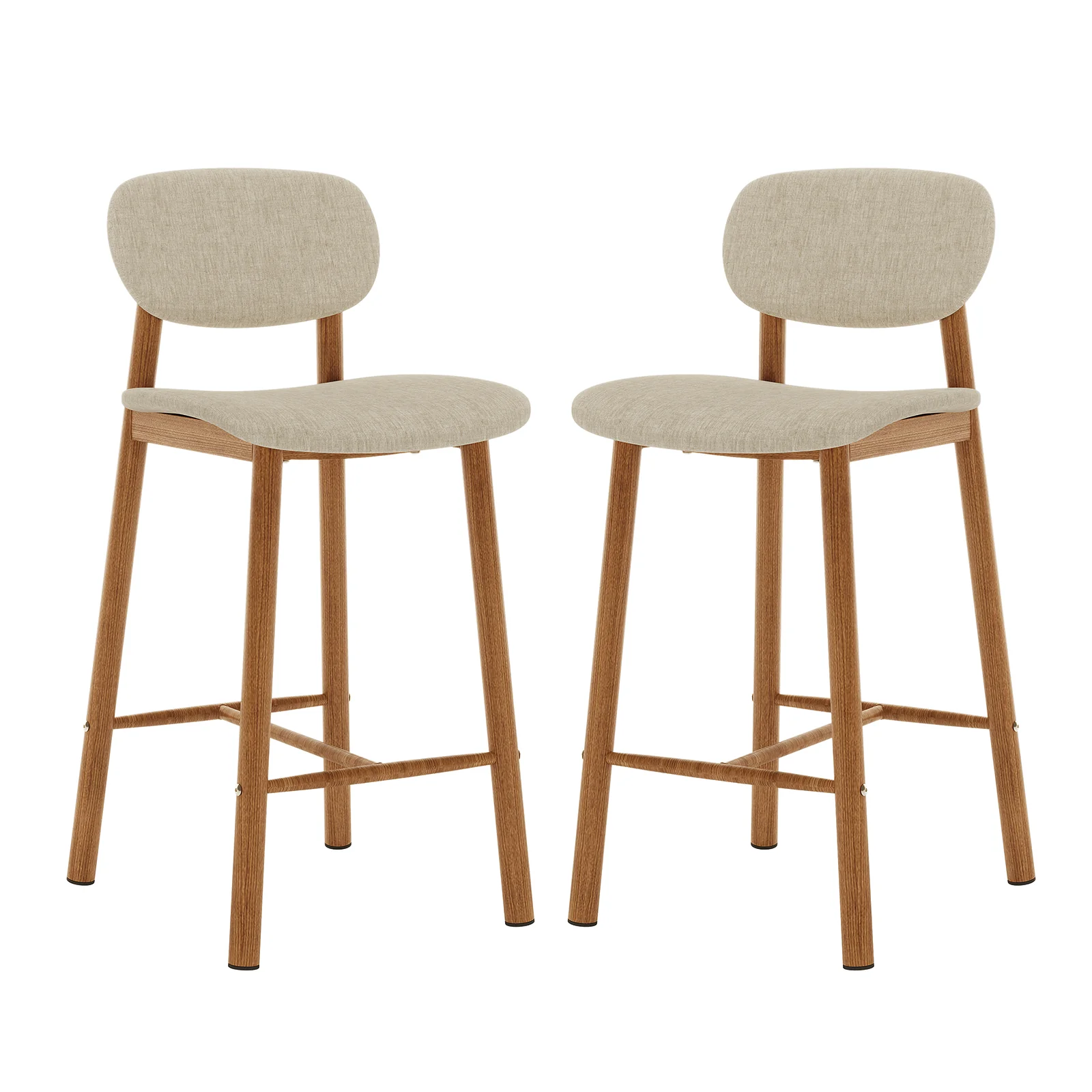 Afrim Linen Fabric High Back Bar Stool Set of 2 in Beige