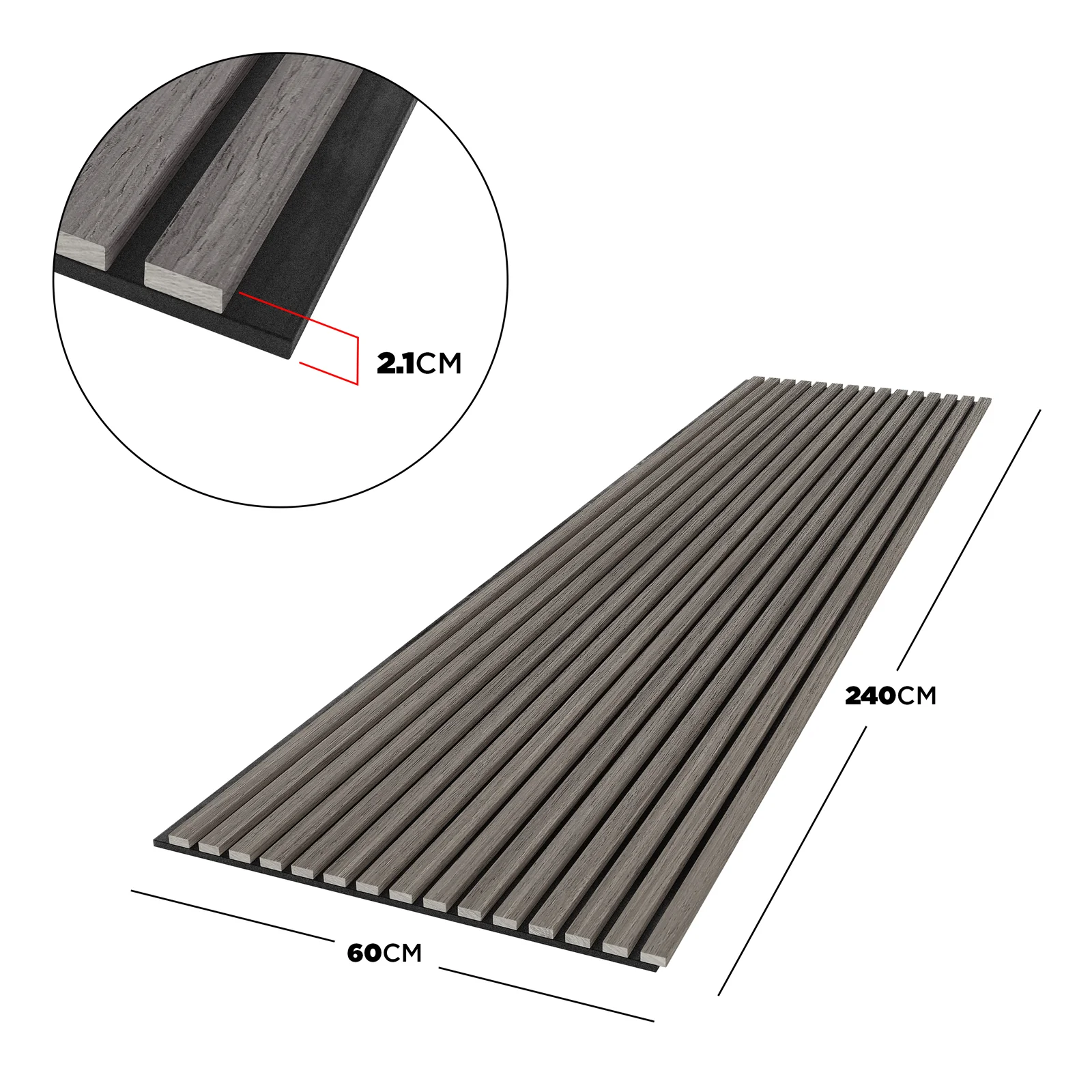 Agoran 240cm Acoustic Slat Wall Panel Set of 2 in Oak Grey - Image 3