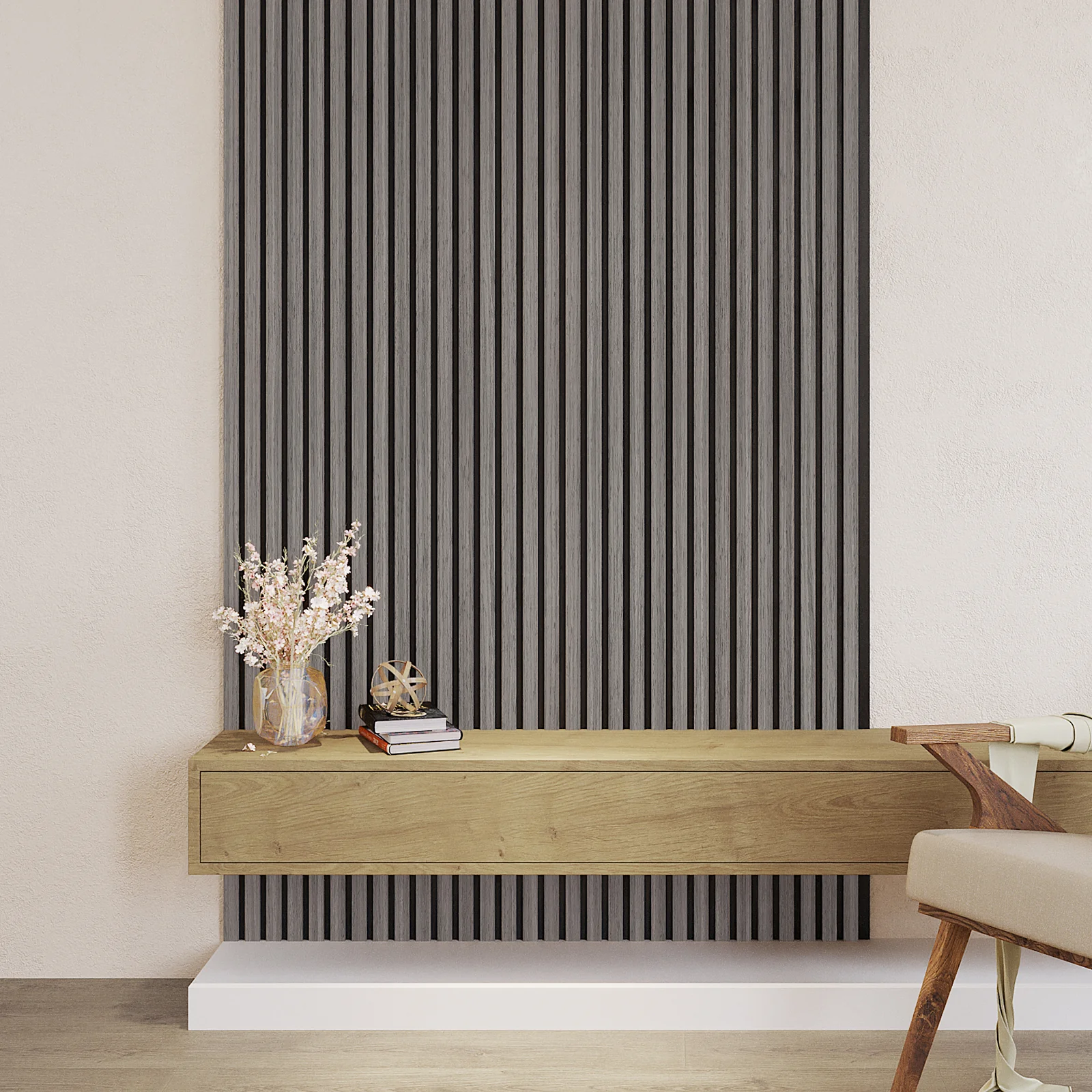 Agoran 270cm Acoustic Slat Wall Panel Set of 2 in Oak Grey - Image 2