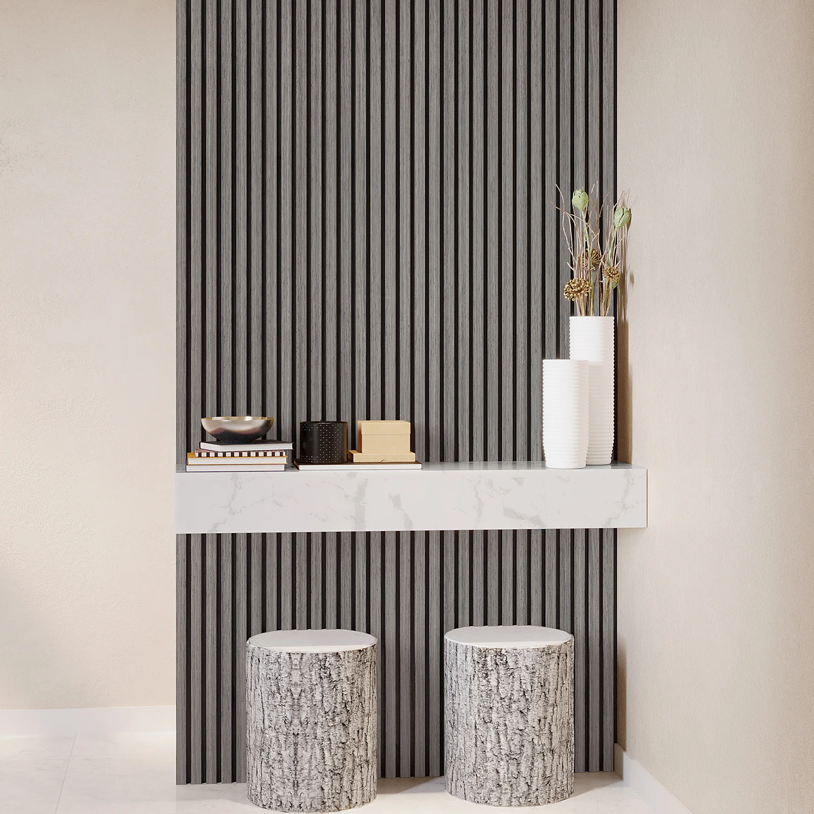 Agoran 270cm Acoustic Slat Wall Panel Set of 2 in Oak Grey - Image 4