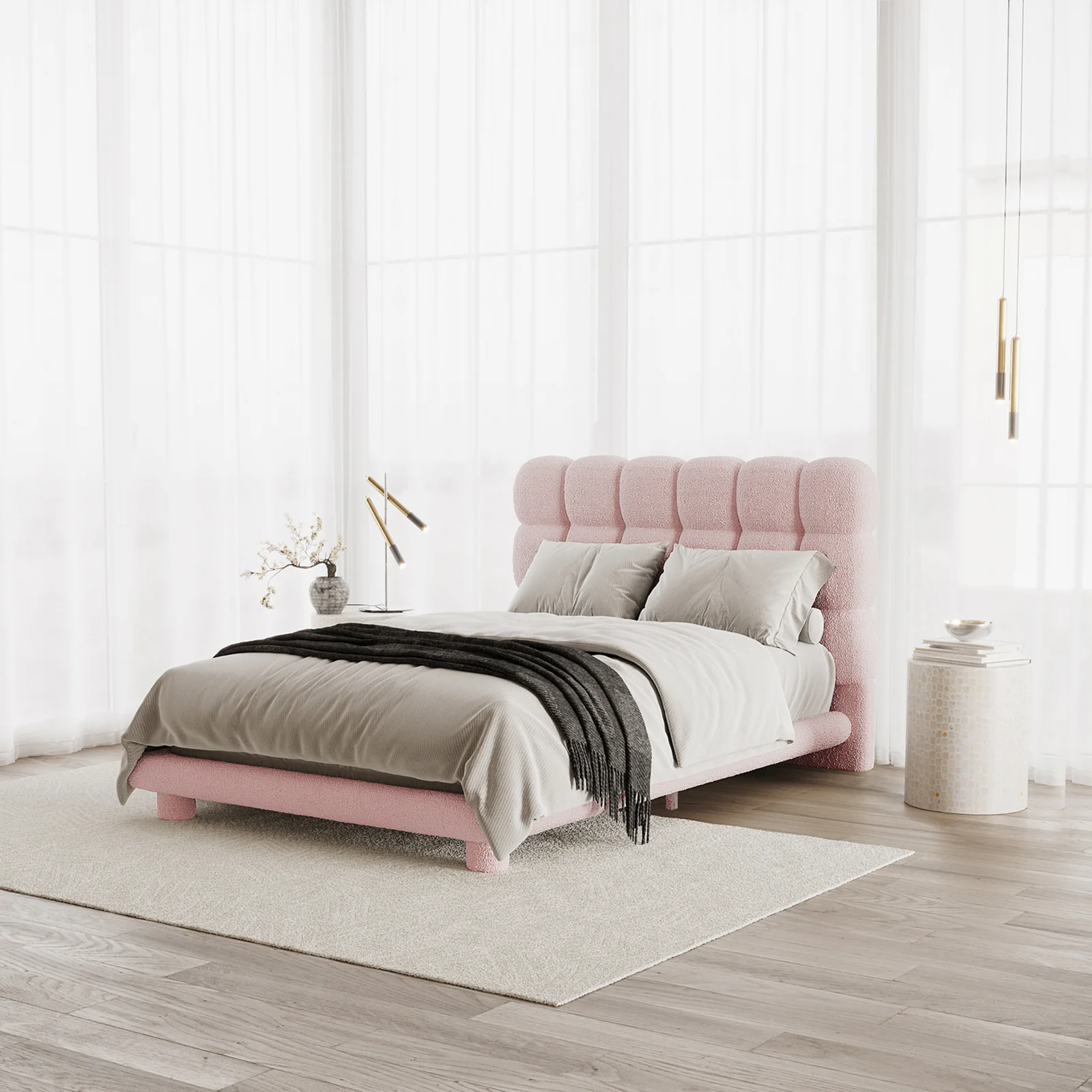 Aina Double Boucle Bed Frame in Pink - Image 2