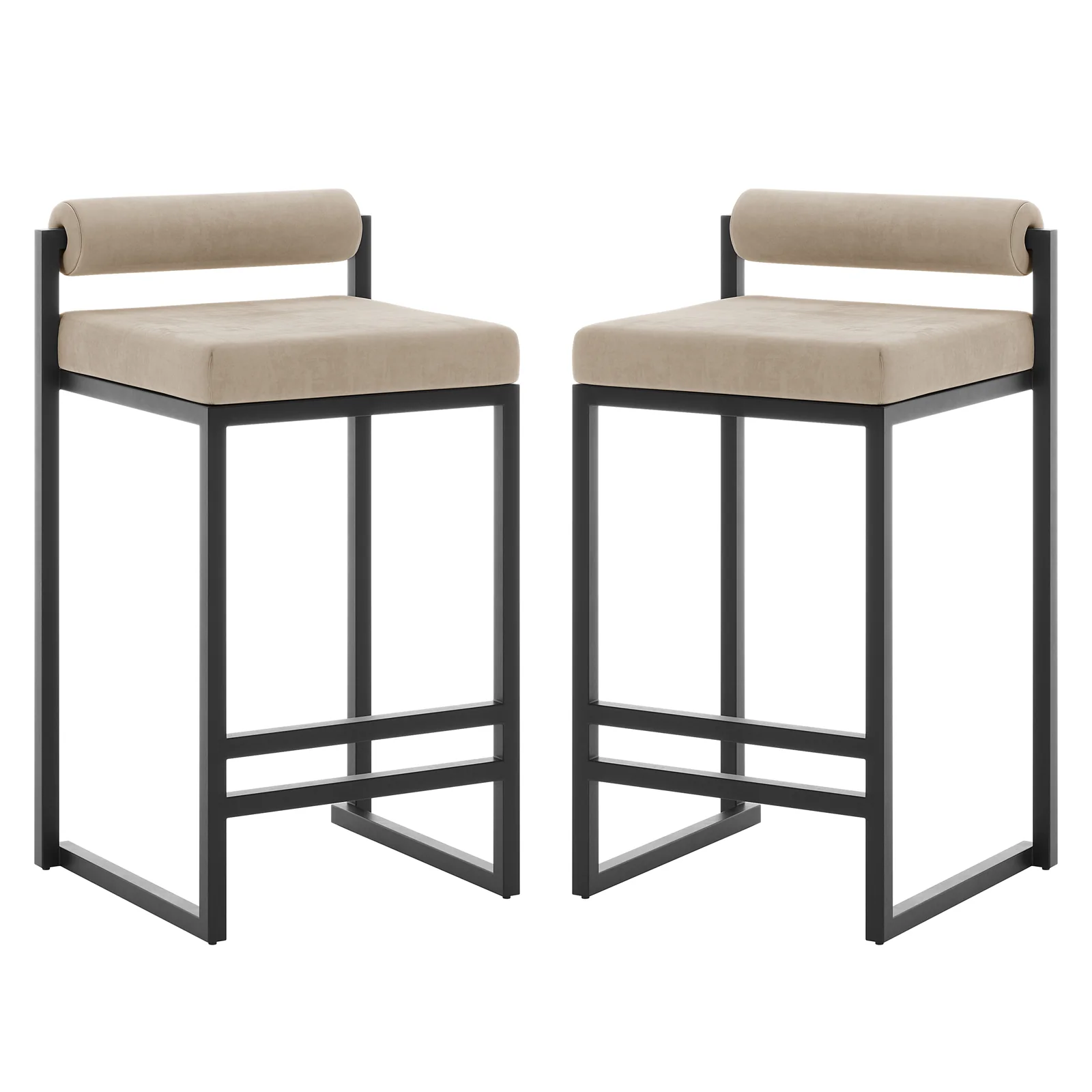 Aivy Velvet Fabric Bar Stool Set of 2 in Warm Grey
