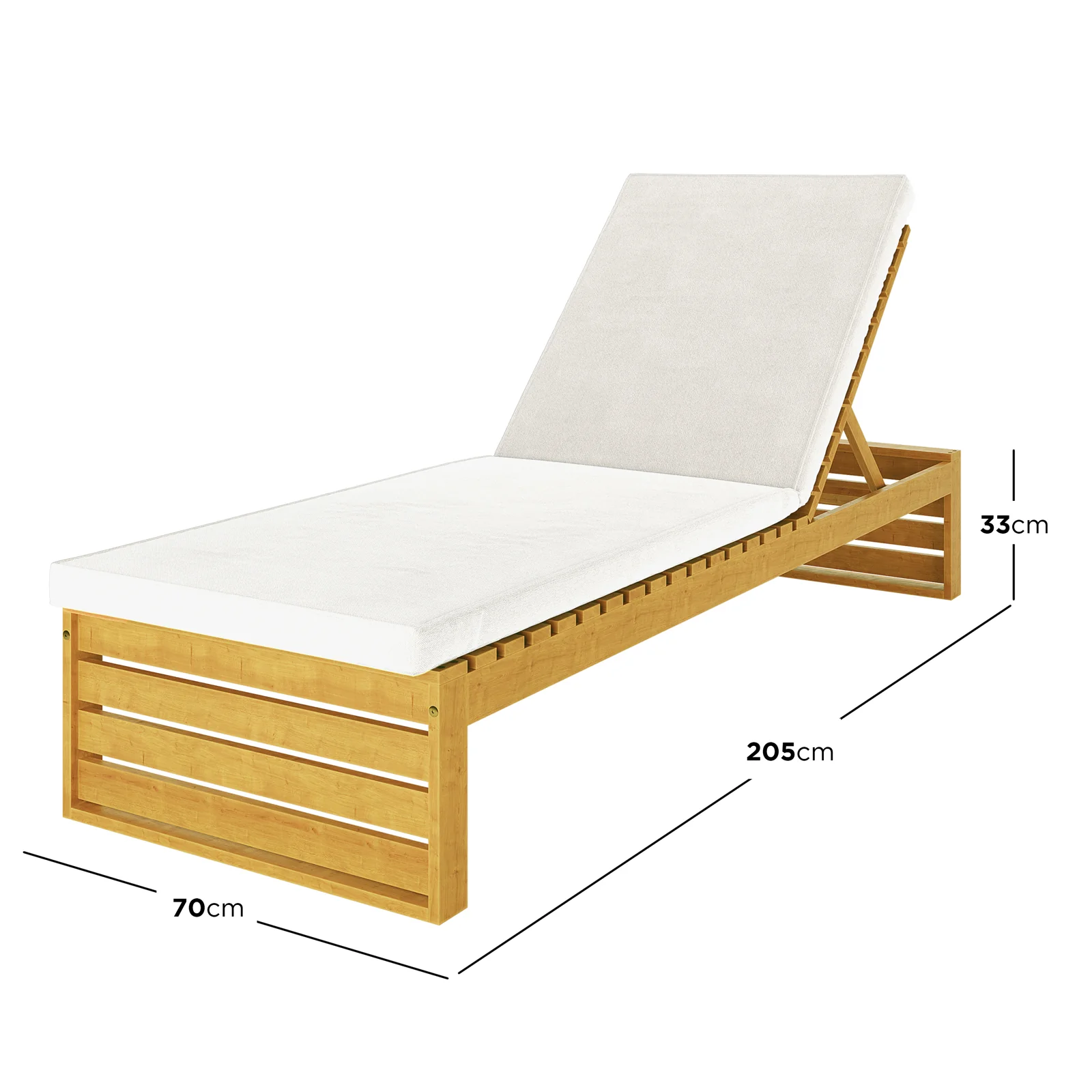 Alabat Acacia Wood Outdoor Sun Lounger with Cushion in Cream - Image 3