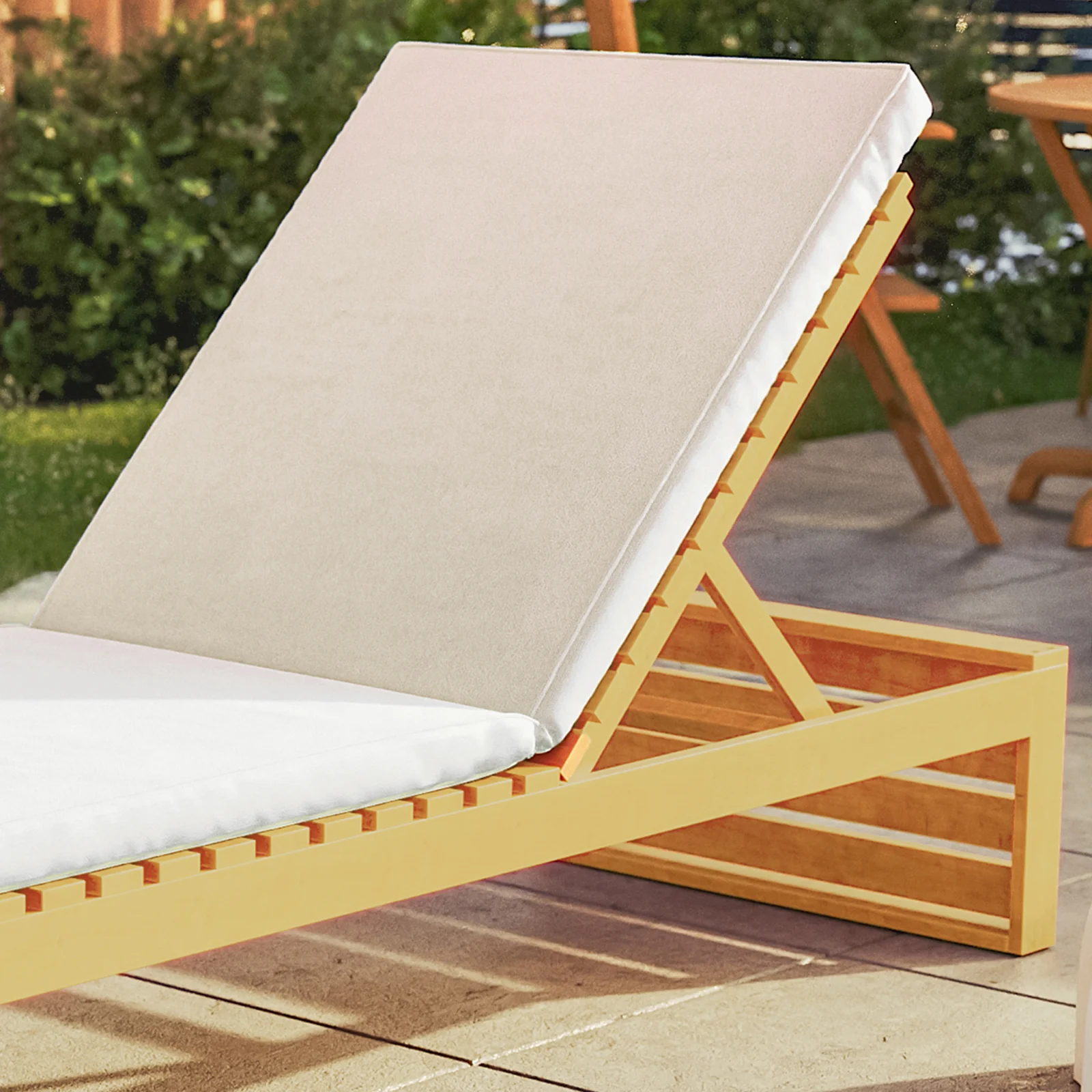 Alabat Acacia Wood Outdoor Sun Lounger with Cushion in Cream - Image 5