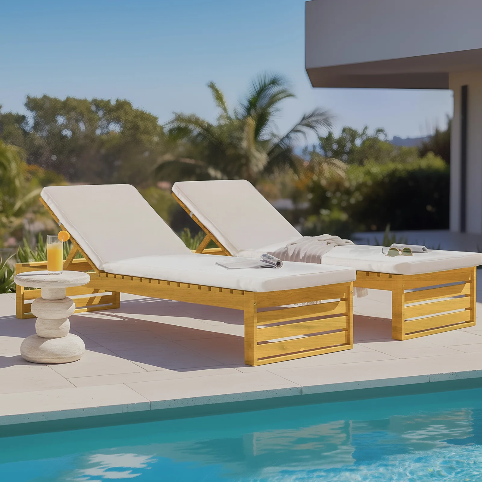 Alabat Hardwood Outdoor Sun Lounger Set of 2 in Cream - Image 2
