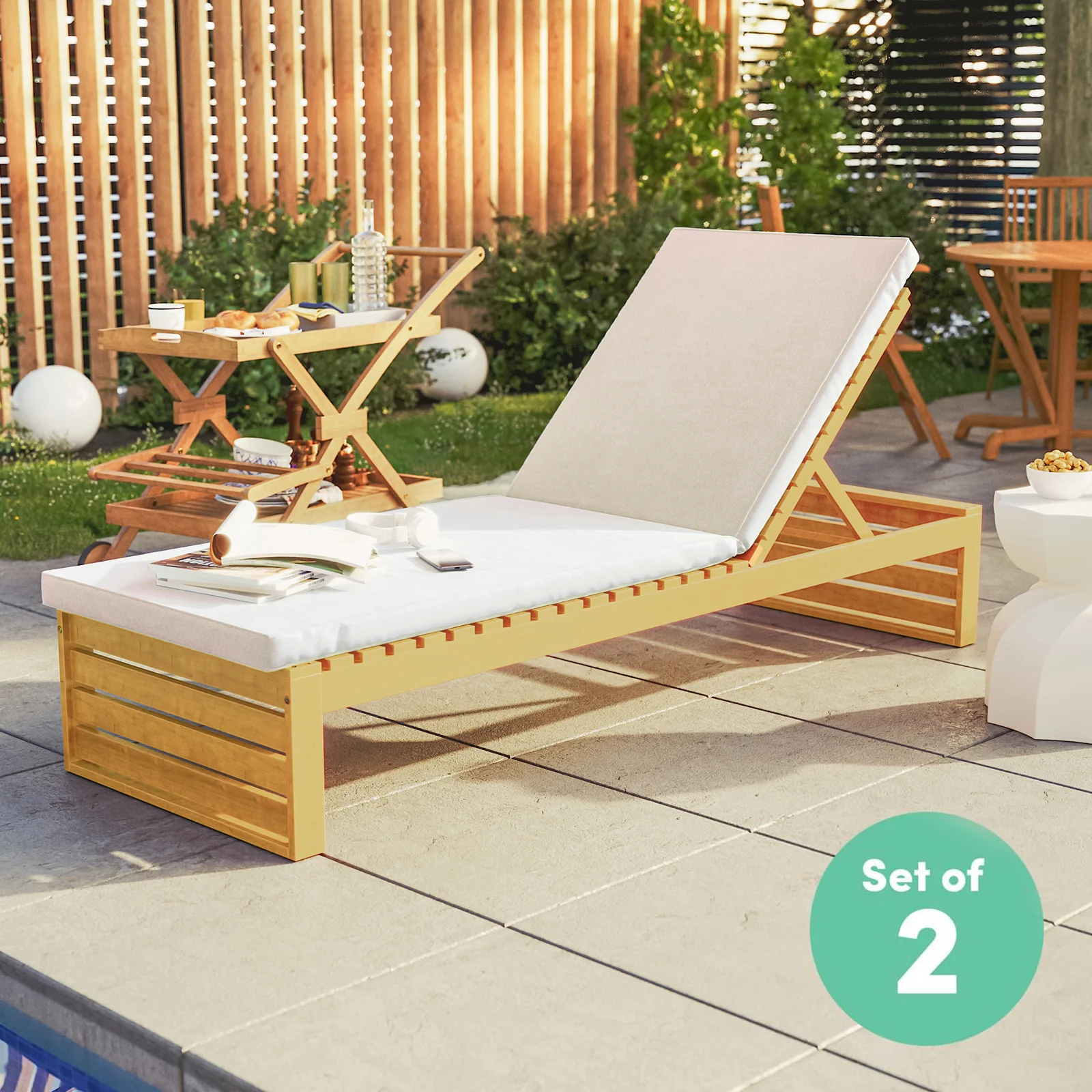 Alabat Hardwood Outdoor Sun Lounger Set of 2 in Cream - Image 4