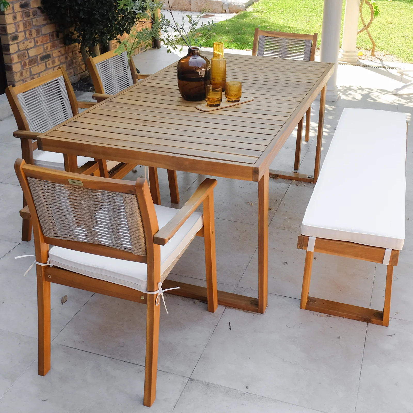 Albian 7 Seater Hardwood Outdoor Dining Set in Beige - Image 3