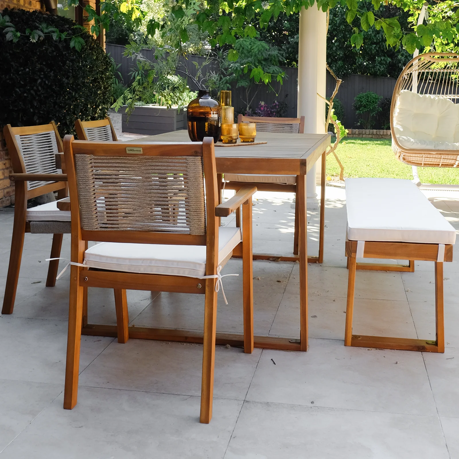 Albian 7 Seater Hardwood Outdoor Dining Set in Beige - Image 4