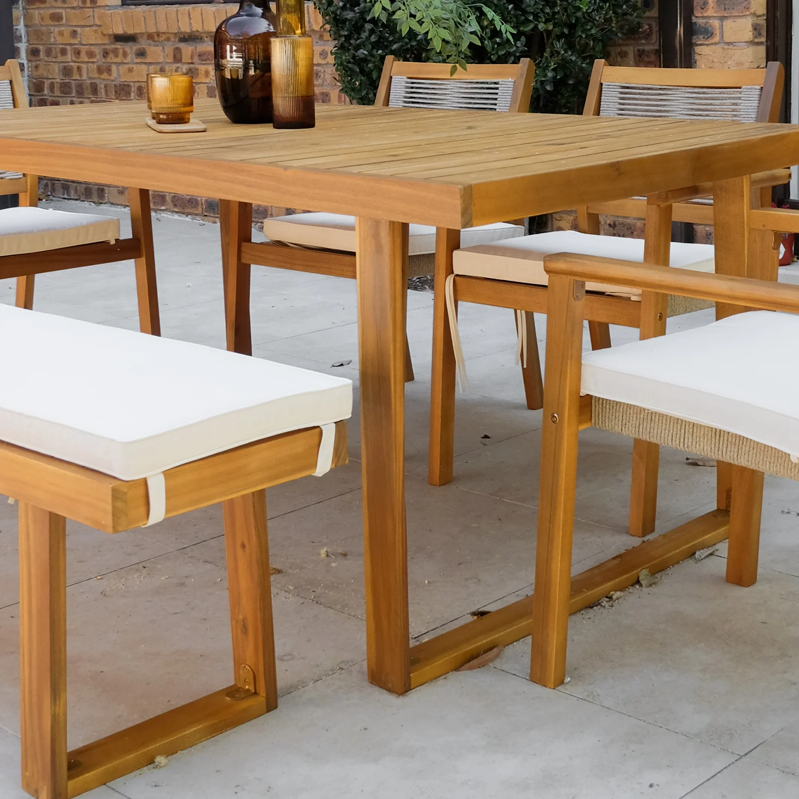 Albian 7 Seater Hardwood Outdoor Dining Set in Beige - Image 6