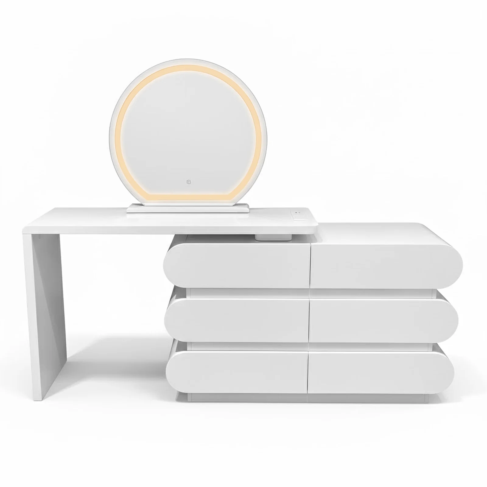 Alora Extendable Vanity Storage Table w/ LED Mirror in White - Image 10