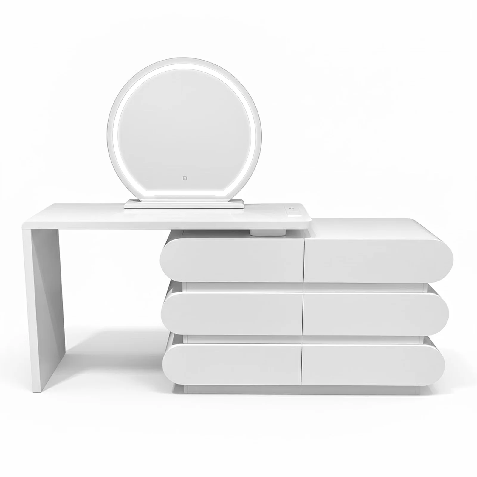 Alora Extendable Vanity Storage Table w/ LED Mirror in White - Image 8